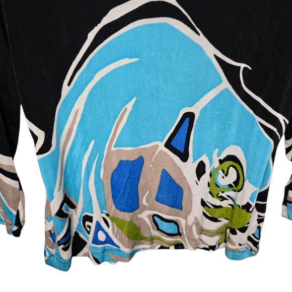 Chicos Travelers Top Womens 0 US Small Black Blue Slinky Scoop Neck Blouse - Picture 5 of 7